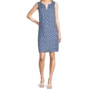 NWT J. McLaughlin Rue Navy Blue Linen Floral Sleeveless Shift Dress medium